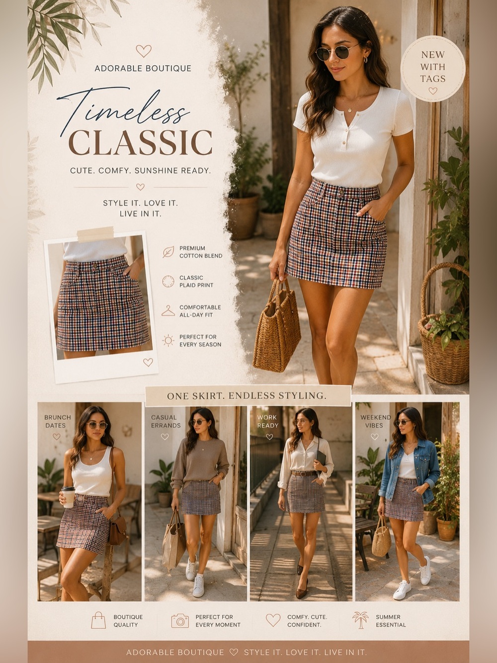 St. John's Bay Brown & Navy Plaid A-Line Mini Skirt